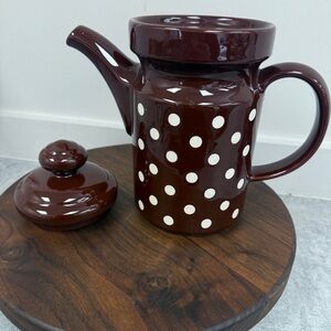 Waechtersbach Polka Dot Ceramic Teapot - Pitcher Brown and White- VTG‎